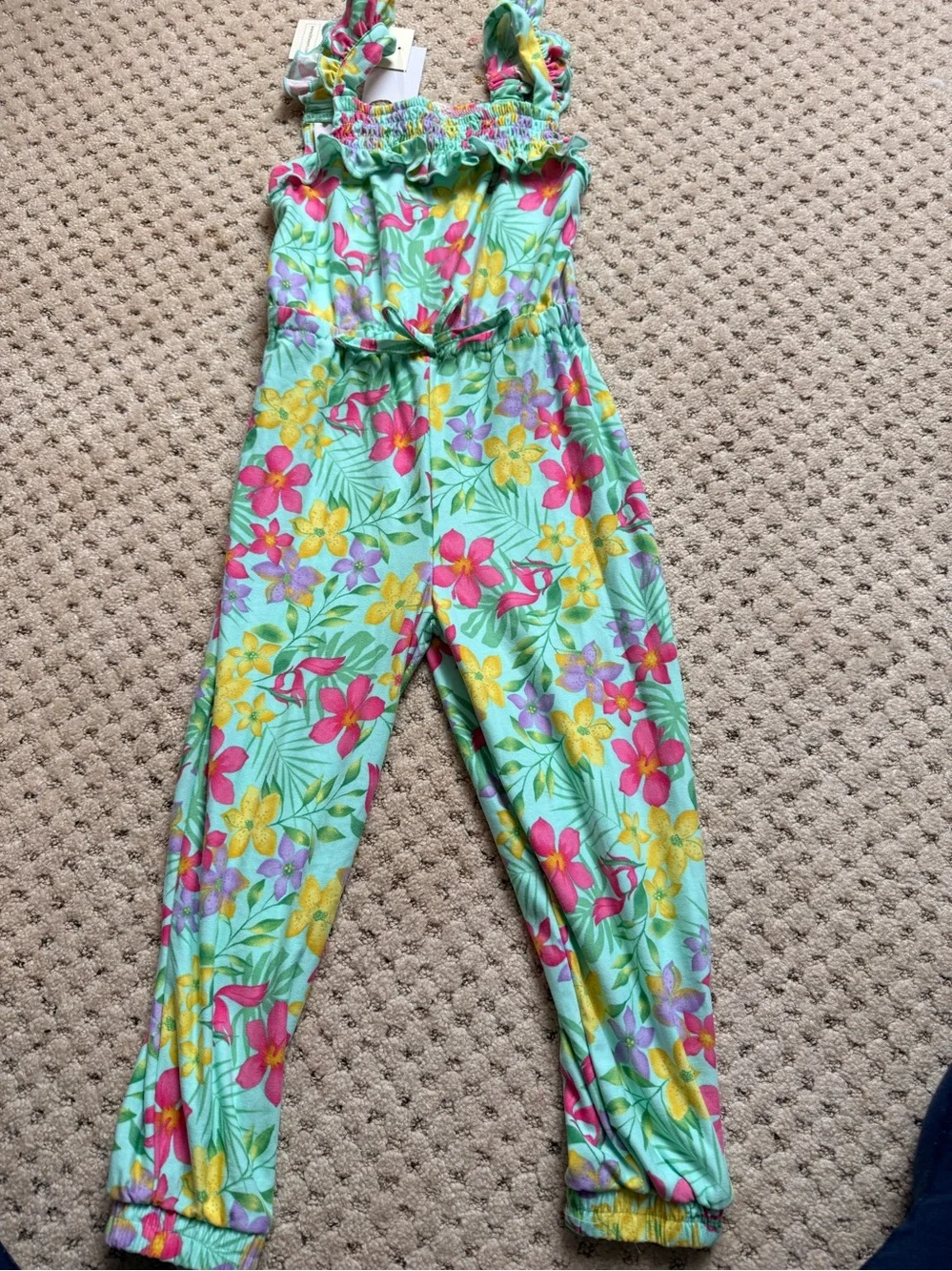 Girls' Floral Mint Green One-Piece Jumpsuit