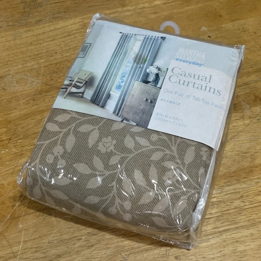 Martha Stewart Everyday Bramble Beige Cotton Neutral Tan Tab-Top‎ Curtains 80x84