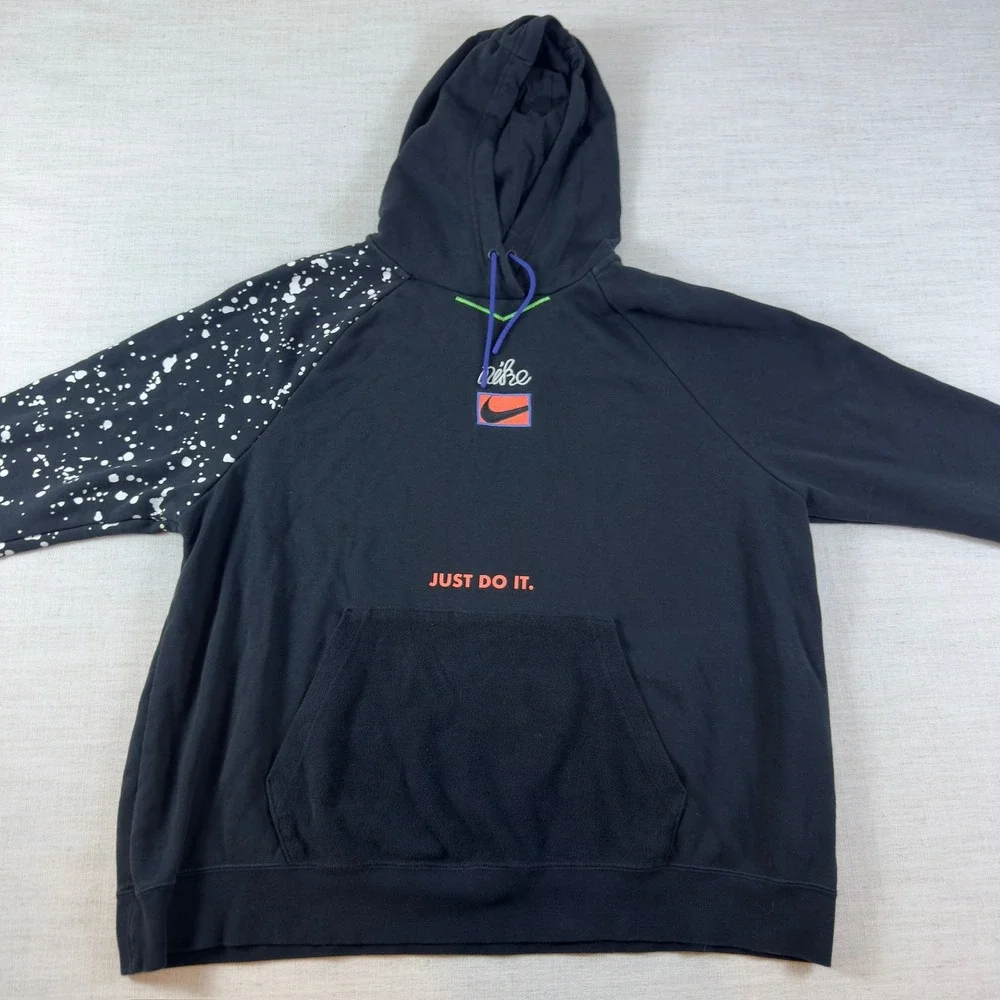 Nike Just Do It Paint Splatter Hoodie Black Pullover Fleece 1X