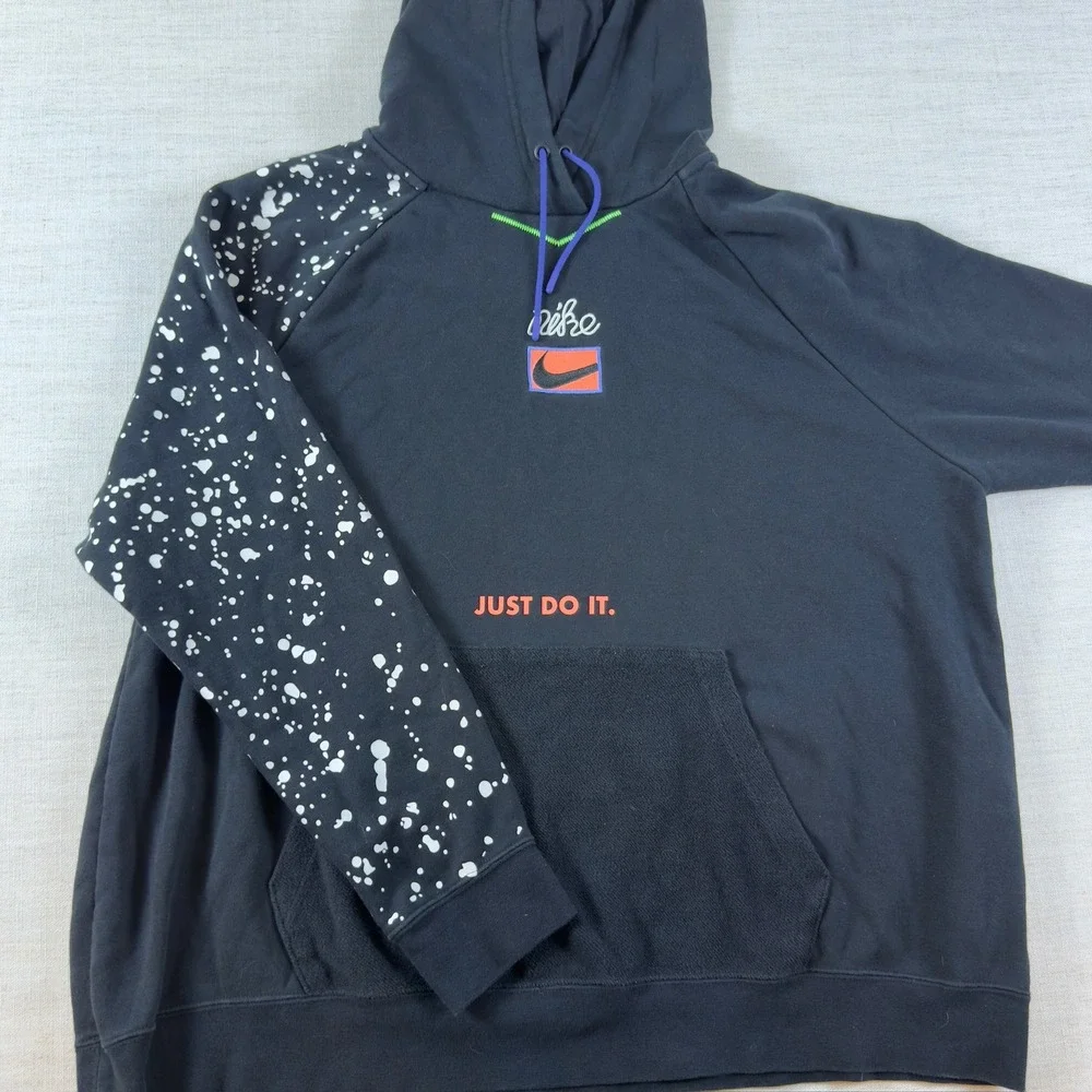 Nike Just Do It Paint Splatter Hoodie Black Pullover Fleece 1X