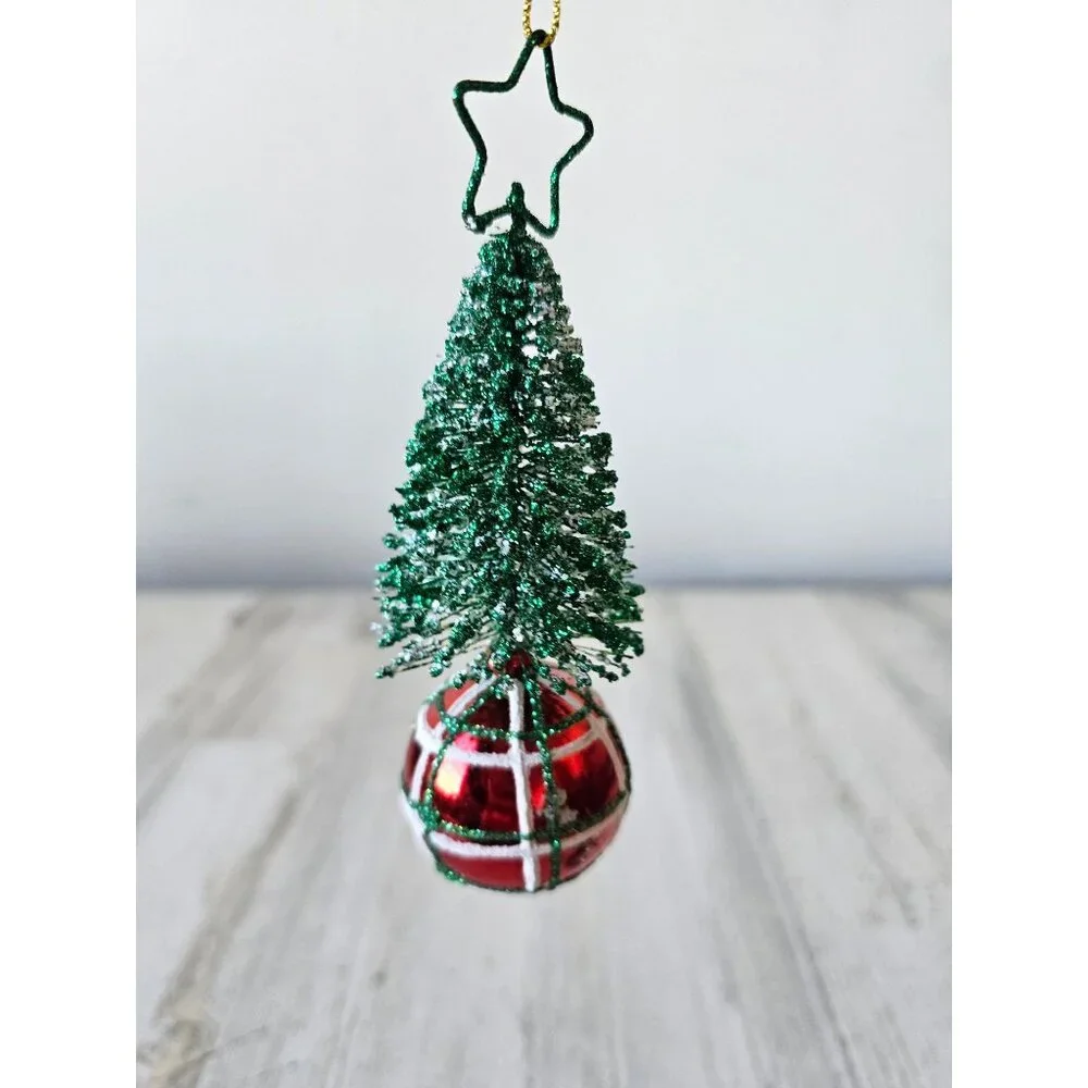 Roman Glitter tree ball ornament unique Xmas sparkle red green plaid striped sta